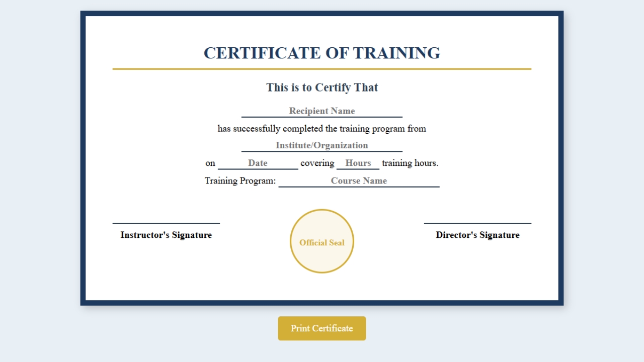 Digital Training Certificate Generator